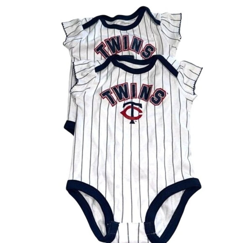 Minnesota Twins Baby Onesies 6/9M Genuine Merchandise White & Navy Striped Flutt